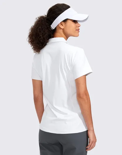 Miniatura 2 de Viodia Camisa de golf para mujer, manga corta, con cremallera, de secado rápido, elástica, con cuello de tenis, ropa de golf