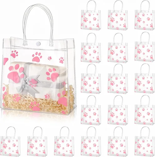 Miniatura 8 de Teling Paquete de 20 bolsas de regalo de PVC transparente con asa de perro con asa, bolsas de plástico reutilizables transparentes para cachorros