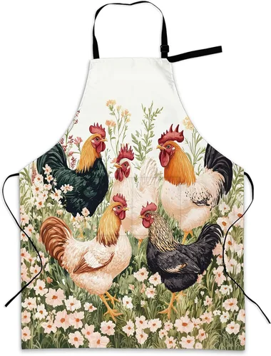 Miniatura 24 de Delantal de cocina con bolsillo, cuello ajustable impermeable y lazos largos, delantal de cocina para hornear, jardinería, pintura para mujer Retro