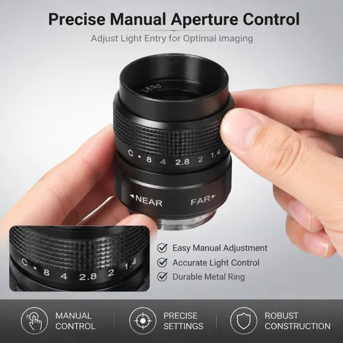 Miniatura 2 de Pomya Enfoque manual de gran apertura F1.4 de 0.984 in, lente de CCTV, lente MFT Prime para M43, tienda de soporte para almacén de estacionamiento