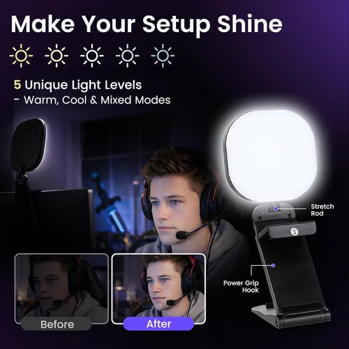 Miniatura 7 de Kit de transmisión de cámara web con micrófono USB RGB y luz LED, paquete de cámara de transmisión de 1080P 30FPS para Twitch, YouTube, podcasting