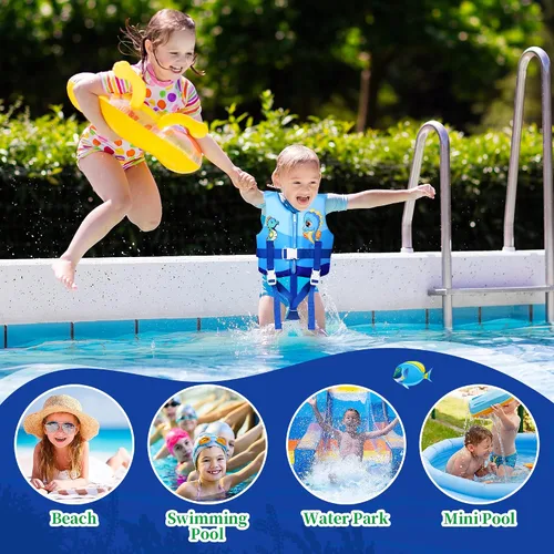Miniatura 6 de Chaleco de natación para niños, flotadores para niños pequeños con correa de seguridad ajustable, ayudas de natación, flotador infantil, traje