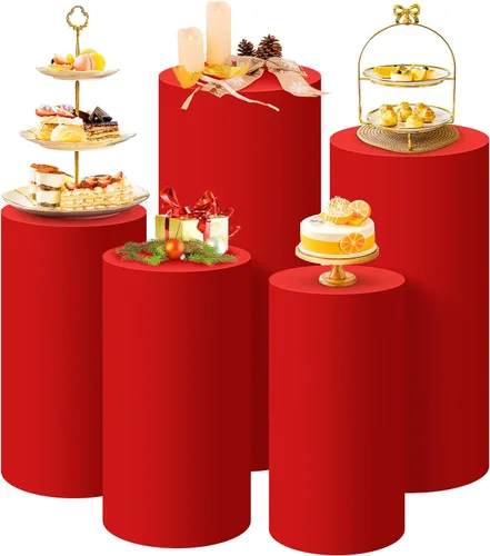 Miniatura 21 de SaitiMade Juego de 3 fundas para pedestal de cilindro beige, fundas de elastano para decoración de fiestas, bodas o eventos de cumpleaños, solo