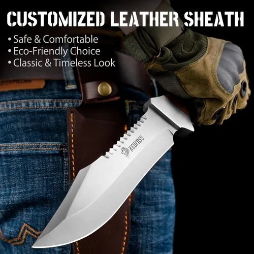 Miniatura 5 de NedFoss Cuchillo de supervivencia de 13 pulgadas con funda, cuchillos de campamento de hoja grande de 7 pulgadas con mango de palisandro, cuchillo
