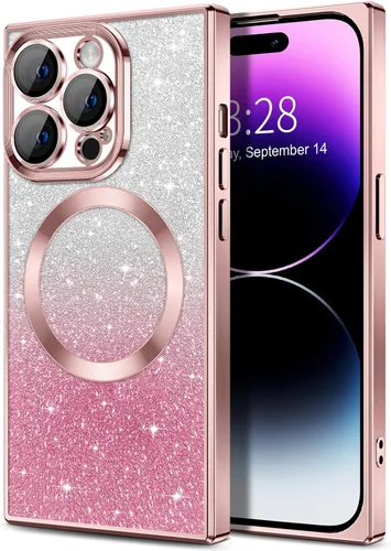 Miniatura 145 de Hython Funda para iPhone 13 Pro transparente con purpurina magnética [compatible con MagSafe] Protector completo de lente de cámara delgado