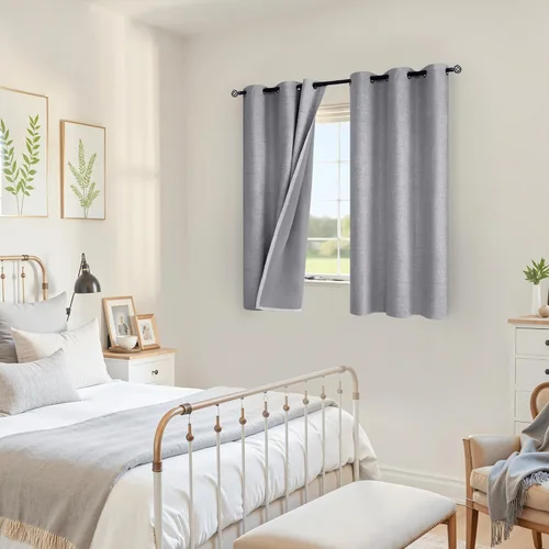 Miniatura 3 de YoungsTex Cortinas opacas de lino gris para dormitorio, 38 x 45 pulgadas, cortinas texturizadas con bloqueo de calor y luz completa, persianas