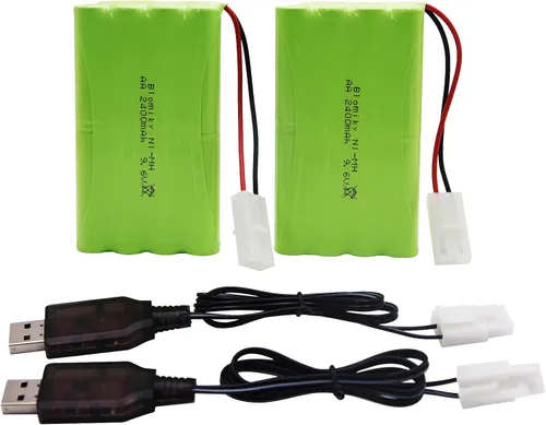 Miniatura 8 de Blomiky Paquete de 2 baterías AA recargables NiMH de 9.6 V 2000 mAh con conectores estándar Tamiya enchufe y cable USB para auto tanque RC