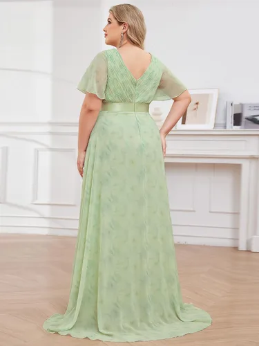 Miniatura 23 de Ever-Pretty Vestido formal para mujer, Navidad, Año Nuevo, cuello en V, gasa, talla grande, largo hasta el suelo, vestido de dama de honor
