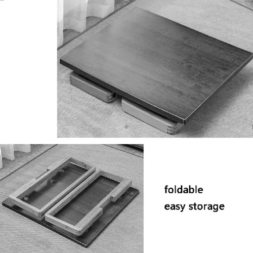 Miniatura 5 de Mesa baja plegable multifunción de bambú estilo japonés, mesa de té cuadrada con patas plegables, mesa de comedor pequeña plegable para el hogar