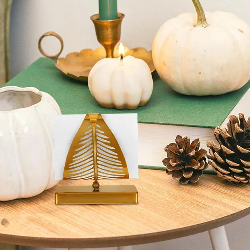 Miniatura 5 de Metal Napkin Holder Stand with Leaf Design, Large Rustic Tabletop Napkin Dispenser Organizer for Kitchen and Dining, Gold Finish with Long Base for