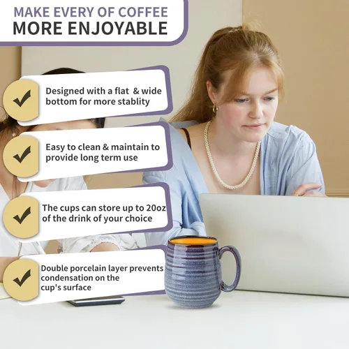 Miniatura 7 de HASENSE Taza de café, taza de café de cerámica de 20 onzas para hombres y mujeres, taza de café grande para café con leche, sopa de té, para oficina