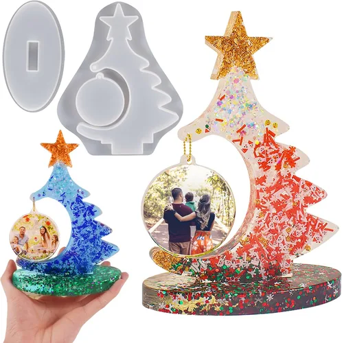 Molde grande de silicona, moldes de marco de fotos de resina, moldes de resina en forma de árbol de Navidad para fundición de epoxi, moldes de marco
