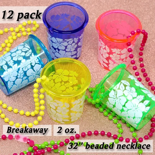 Miniatura 2 de Fun Express Collares hawaianos de cristal de chupito Luau a granel, 12 unidades de hibisco hawaiano Luau, recuerdos de fiesta hawaiana, Hula Aloha