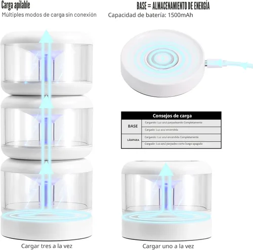 Miniatura 2 de oneleaf Luz de Ambiente Portátil LED Luz Nocturna, lámpara de vela, tres luces con base de carga, interruptor táctil recargable sin cable para baño