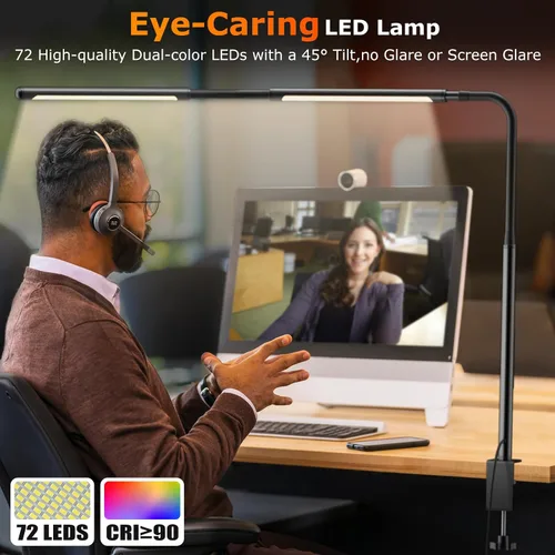 Miniatura 7 de Lámpara LED de escritorio para oficina en casa, luz para escritorio con cuello de ganso ajustable, lámpara de escritorio para monitor de doble Negro
