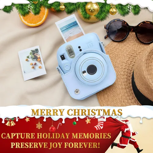 Miniatura 2 de CAIYOULE Funda para cámara para Fujifilm Instax Mini 12 cámara de película instantánea, bolsa cruzada protectora de cuero para cámara Fuji Mini 12