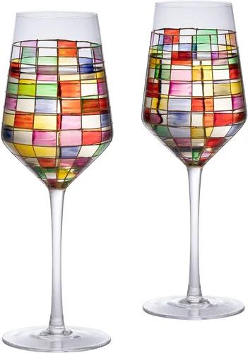 Miniatura 2 de The Wine Savant Renaissance - Juego de 2 copas de vino manchadas festivas, multicolor, regalo de bar en casa, vasos de colores, cristalería arcoíris