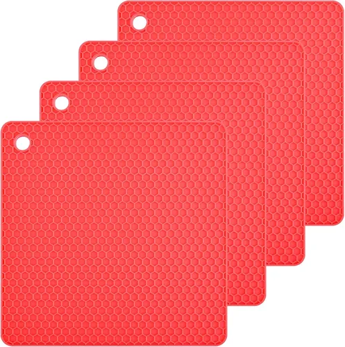 Miniatura 16 de Tapete salvamanteles de silicona para encimeras, resistentes al calor, 4 unidades, tamaño: 7.5 x 7.5 pulgadas, color: morado Púrpura