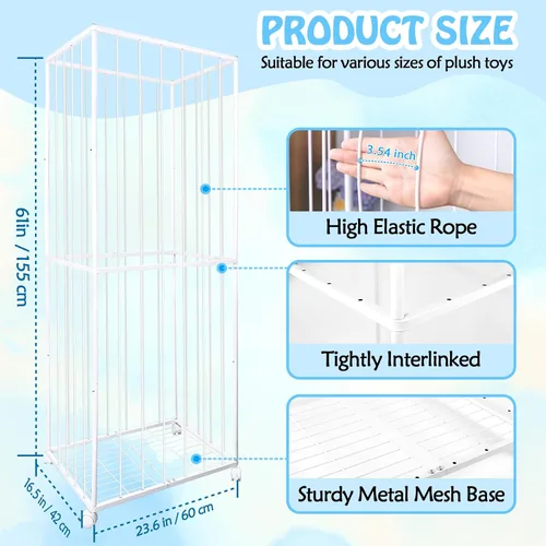 Miniatura 2 de Almacenamiento de animales de peluche, tubo de metal extra grande organizador de almacenamiento de juguetes con ruedas de freno, soporte para Blanco