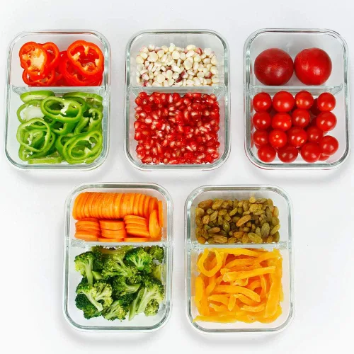 Miniatura 7 de Contenedores de preparación de comidas, 2 compartimentos con cuencos de vidrio con tapas, recipientes de almacenamiento de alimentos, recipientes