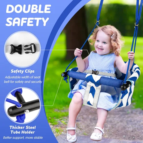 Miniatura 4 de Columpio para niños pequeños – Cómodo columpio para bebés al aire libre e interior, asiento de columpio para niños para patio trasero, arnés de Azul
