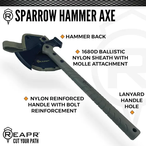 Miniatura 6 de Reapr Hacha de martillo táctico Sparrow – Hacha de supervivencia de 15.25 pulgadas con cabeza de acero inoxidable 2 en 1 para cortar y martillar