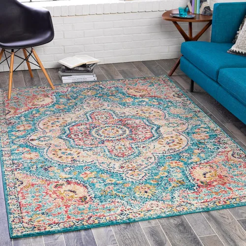 Miniatura 72 de Artistic Weavers Romaine - Alfombra vintage con medallón, 2 pies x 3 pies, celeste Azul cielo