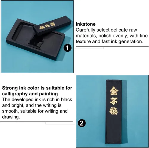 Miniatura 6 de PH PandaHall Piedra de tinta de caligrafía china con barra de tinta, piedras de tinta tradicionales chinas para dibujo Sumi, bandeja de tinta