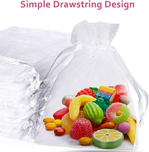 Miniatura 5 de LYSXP 100 bolsas de regalo de organza blanca de 4 x 6 pulgadas, bolsas de organza transparente con cordón, ideales para fiestas, Navidad, dulces