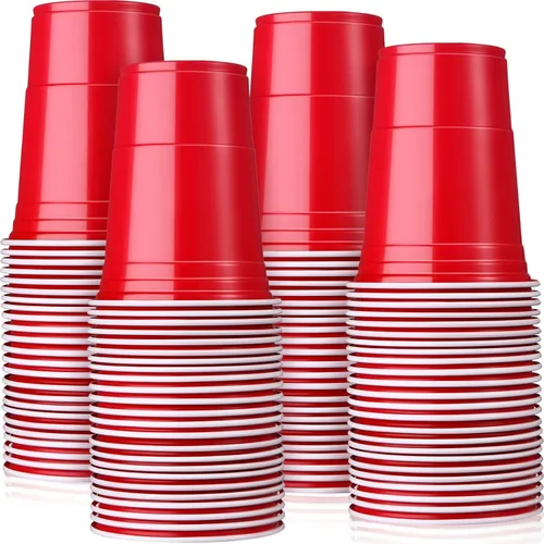 Mimorou - Paquete de 200 vasos de plástico de 16 onzas desechables para fiestas, graduaciones, bodas, apilables, resistentes para barbacoa, Rojo