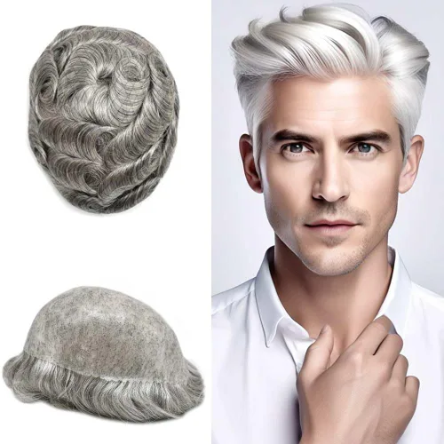 Miniatura 24 de Mens Toupee Hair System para hombres Piezas de pelo Sistema de reemplazo Poly Skin Toupee para hombres Protesis Capilar Para Hombre 6X8#1 Jet Black