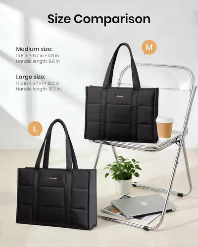 Miniatura 6 de LOVEVOOK Bolsa para laptop para mujer, bolsa de mano acolchada para el trabajo, maletín grande de computadora de 15.6 pulgadas para profesores, Beige