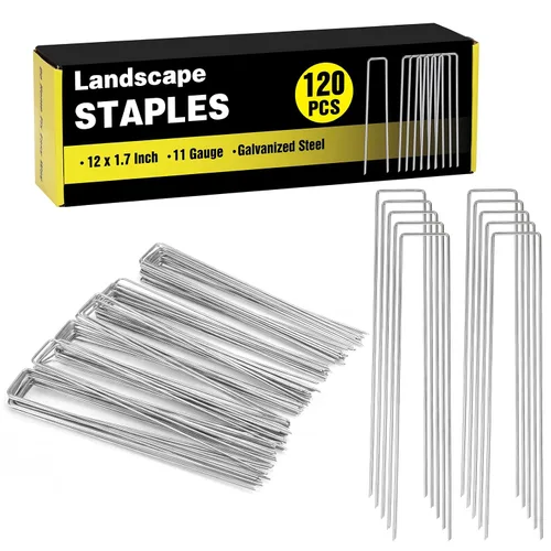 Miniatura 15 de HongWay Paquete de 60 Grapas de Paisaje de 4 Pulgadas, Grapas de Jardín de Calibre 12 Galvanizadas Estacas de Suelo Grapas de Césped y Patio SOD