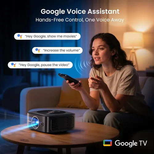 Miniatura 10 de Proyector inteligente Google TV con licencia oficial 1500 ANSI, HAPPRUN 4K Full HD Home Theater con enfoque automático, sonido Dolby, Wi-Fi
