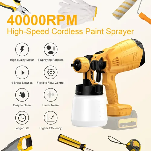 Miniatura 2 de Pulverizador de pintura inalámbrico para batería Milwaukee de 18 V, 40000 RPM pulverizadores de pintura de alta velocidad para interior y exterior