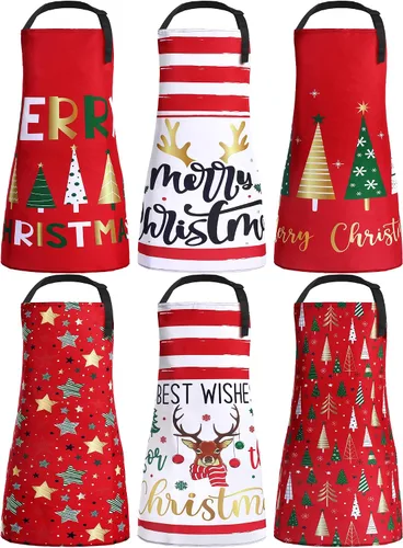 Miniatura 12 de Bencailor Delantales de verano de Navidad en julio con bolsillos, delantales de cocina ajustables de Navidad, impermeables para cocinar, mujeres