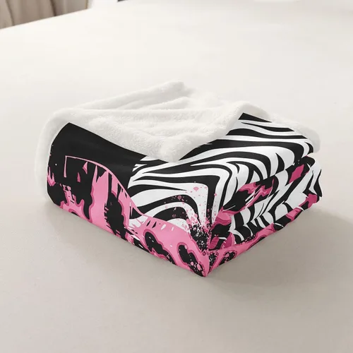 Miniatura 5 de Manfei Manta con estampado de labios rosas y cebra para sofá, manta de cama con estampado animal para niños y niñas, decoración de habitación