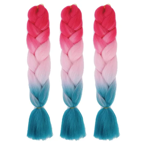 Miniatura 8 de Xiaofeng Extensiones de cabello trenzado coloridas Ombre de 61 cm, 3 unidades, trenzas Jumbo de alta temperatura para trenzas en zigzag y trenzas