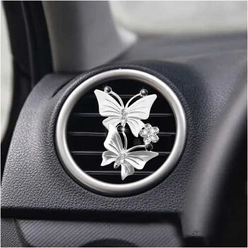 Miniatura 8 de 1 clip de ventilación para ambientadores de automóvil, clip de ventilación de automóvil con diamantes de imitación de mariposa doble, difusor de Rosa