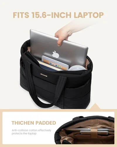 Miniatura 4 de LOVEVOOK Bolsa de mano para mujer, bolsa grande acolchada para computadora portátil, bolsa de viaje ligera con cremallera, regalos para mujeres