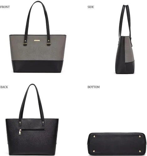 Miniatura 103 de Juego de 4 bolsas modernos para mujer de cuero sintético: bolso tote, bolso de hombro, bolso de mano y cartera.