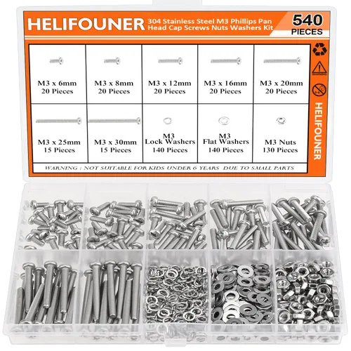 Miniatura 12 de HELIFOUNER 120 piezas M6 x 0.394 in /0.472 in /0.630 in /0.787 in /0.984 in /1.181 in /1.378 in, cabeza hexagonal, tornillos, arandelas, tuercas