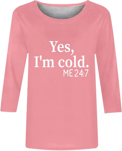 Miniatura 4 de Funny Tshirts for Women Summer Fall 34 Sleeve Crewneck Yes Im Cold Graphic Loose Fit Long Tops Shirts Women 2023 J4