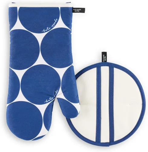 Kate Spade New York Joy Dot - Manoplas de horno y agarrador de ollas juego de 2 unidades, 7 x 13 pulgadas, 8 pulgadas, redondo, azul marino/crema