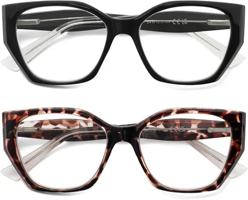 JiSoo Gafas de lectura de ojo de gato de gran tamaño para mujer, elegantes lentes de lectura grandes para mujer con 2 unidades