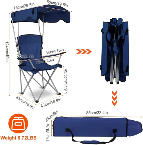 Miniatura 3 de KOCASO Silla de playa plegable con toldo con sombrilla, resistente 330 libras, silla de césped portátil para acampar con soporte para tazas