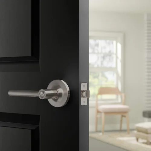Miniatura 6 de Amazon Basics - Manija de puerta contemporánea, modelo Madison - Privacidad - Níquel satinado, paquete de 6