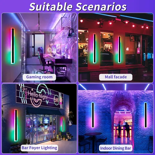 Miniatura 20 de Luz de pared exterior moderna de 47 pulgadas, accesorios de iluminación exterior de acrílico negro de 3000K, montaje en pared, luces de porche