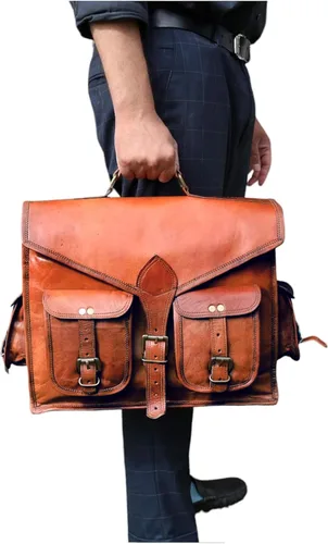 Miniatura 2 de 15 "bolso de mensajero de cuero para computadora portátil, maletín de oficina, regalo para hombres, bolsa de hombro desgastada