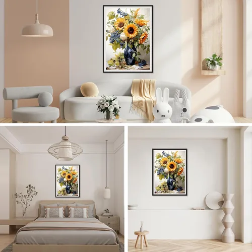 Miniatura 3 de SENQAO Kits de arte de diamantes de girasoles para adultos, pinturas de puntos de diamante de perforación completa para principiantes, pintura